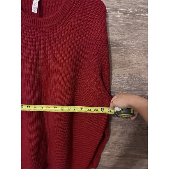 Athleta Cable Knit Red Sweater Sz XL Cascades Cocoon Holiday Crew Neck Chunky - Picture 7 of 7